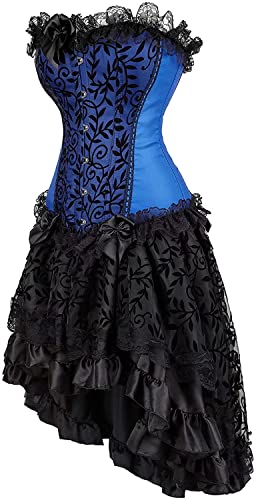 Jutrisujo Korsett kleid damen corset dress set Spitzen schnüren princess gothic Blau Schwarz 6XL von Jutrisujo