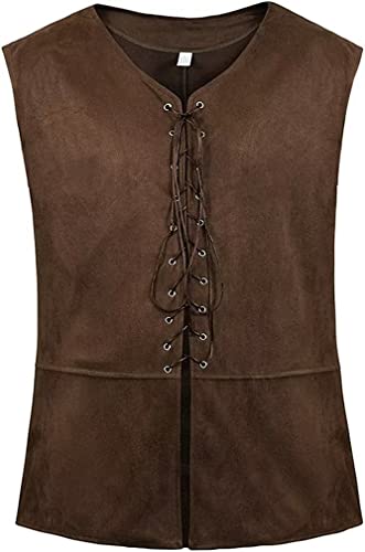 Jutrisujo Kostüm Herren Weste Mittelalter Kleidung Renaissance Pirat Gothic Mantel Steampunk Cosplay Top mit Schnürung Oktoberfest Karneval Kaffee 3XL von Jutrisujo