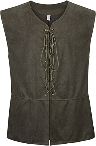 Jutrisujo Kostüm Herren Weste Mittelalter Kleidung Renaissance Pirat Gothic Mantel Steampunk Cosplay Top mit Schnürung Oktoberfest Karneval Militärgrün 3XL von Jutrisujo