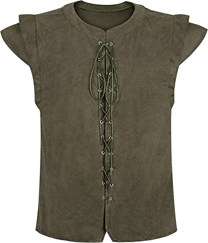 Jutrisujo Kostüm Herren Weste Mittelalter Kleidung Renaissance Pirat Gothic Mantel Steampunk mit Schnürung Oktoberfest Karneval Militärgrün 2XL von Jutrisujo