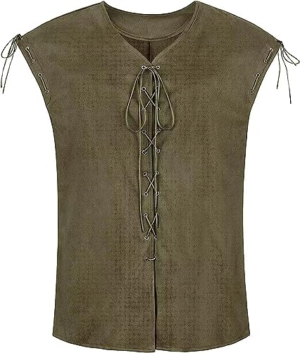 Jutrisujo Kostüm Herren Weste Mittelalter Kleidung Renaissance Pirat Gothic Mantel Steampunk mit Schnürung Oktoberfest Outfit Karneval Militärgrün L von Jutrisujo