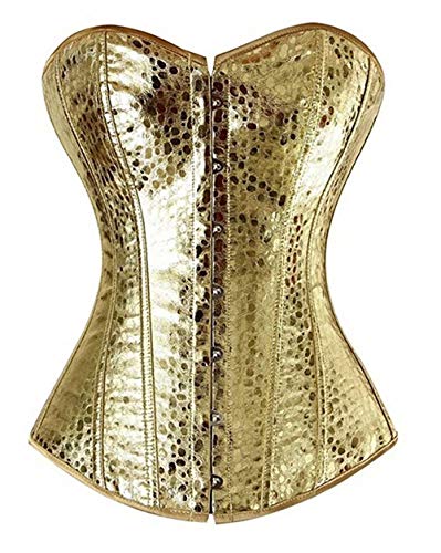 Jutrisujo Leder Korsett Corsage Damen Corset Bustier Kunstleder Front Reissverschluss mit Golden 5XL von Jutrisujo