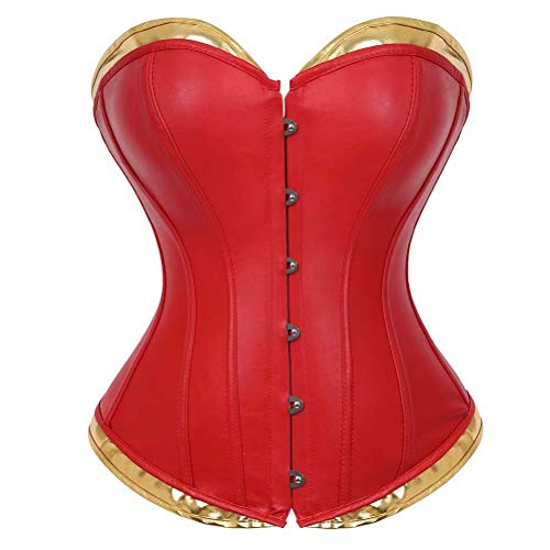 Jutrisujo Leder Korsett Damen Bustier Kunstleder Corsage Top Nähen Gothic Steampunk Große Größen Rot 2XL von Jutrisujo