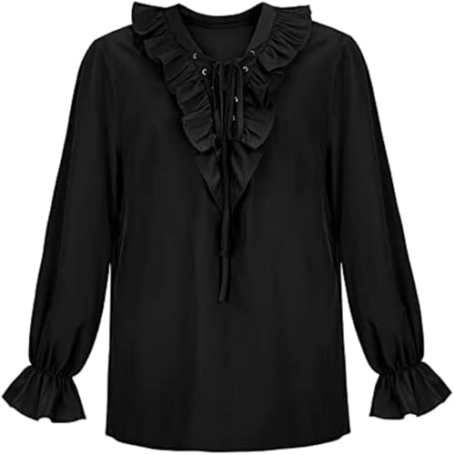 Jutrisujo Mittelalter Hemd Herren Kleidung Piratenhemd Kostüm Steampunk Rüschenhemd Vintage Piratenbluse Halloween Cosplay Wikinger Schwarz M von Jutrisujo