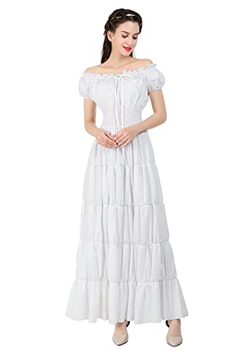 Jutrisujo Mittelalter Kleid Damen Renaissance mit Trompetenärmel Party Kostüm bodenlang Vintage Retro Costume Cosplay Weiß M von Jutrisujo