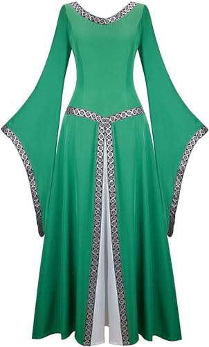 Jutrisujo Mittelalter Kleid Renaissance Damen mit Trompetenärmel Party Kostüm bodenlang Vintage Retro Costume Cosplay Grün 3XL von Jutrisujo