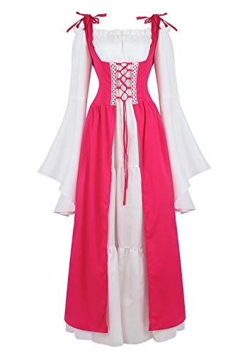 Jutrisujo Mittelalter Kleid Renaissance Damen mit Trompetenärmel Party Kostüm bodenlang Vintage Retro Costume Cosplay Rose rot 2XL von Jutrisujo