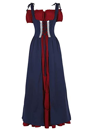 Jutrisujo Mittelalter Kleid Renaissance Damen mit Trompetenärmel Party Kostüm bodenlang Vintage Retro Costume Cosplay Rot Blau L von Jutrisujo