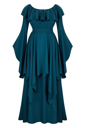 Jutrisujo Mittelalter Kleid Renaissance mit Trompetenärmel Party Kostüm bodenlang Vintage Retro Costume Cosplay Damen grün 3XL von Jutrisujo