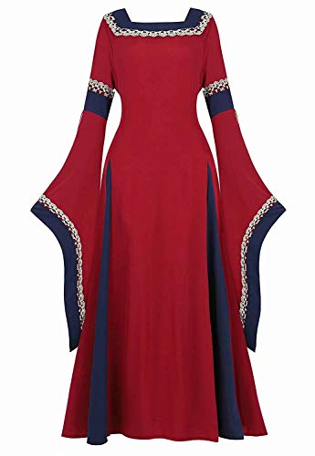 Jutrisujo Mittelalter Kleid mit Trompetenärmel Party Kostüm bodenlang Vintage Retro Renaissance Costume Cosplay Damen Rot blau s von Jutrisujo