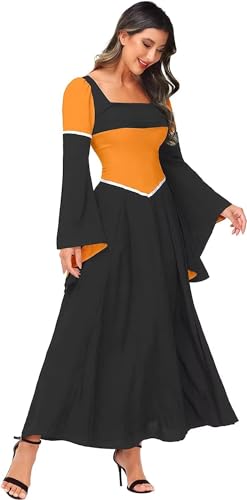 Jutrisujo Mittelalter Kleidung Damen Kleid Renaissance Medieval Dress Frauen Vikinger Kostüm Bodenlang Vintage Retro Festlich Hexenkostüm Schwarz 3XL von Jutrisujo