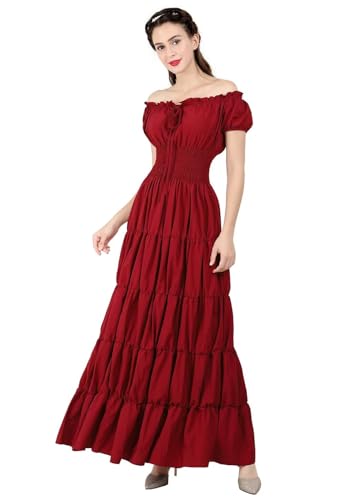 Jutrisujo Mittelalter Kleidung Damen Kleid Renaissance mit Trompetenärmel Party Kostüm bodenlang Vintage Retro Costume Cosplay Rot M von Jutrisujo