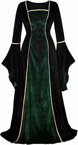 Jutrisujo Mittelalter Kleidung Damen samtkleid lang samt Kleid Renaissance viktorianischen kostüm maxikleid Vintage Retro trompetenärmel Grau Schwarz S von Jutrisujo