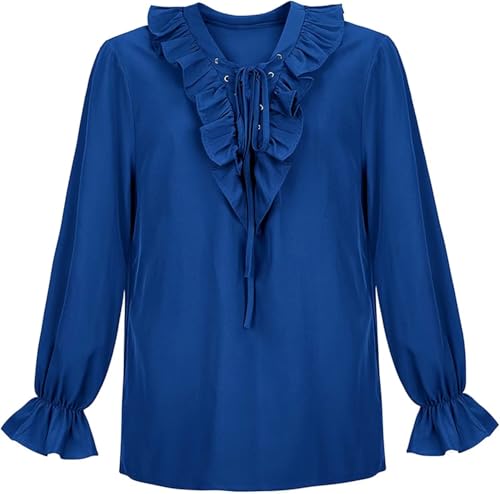 Jutrisujo Mittelalter Kleidung Herren Hemd Piratenhemd Kostüm Steampunk Rüschenhemd Vintage Piratenbluse Halloween Cosplay Wikinger Blau M von Jutrisujo