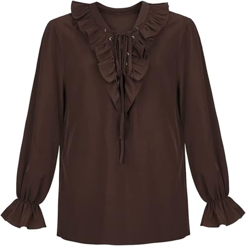 Jutrisujo Mittelalter Kleidung Herren Hemd Piratenhemd Kostüm Steampunk Rüschenhemd Vintage Piratenbluse Halloween Cosplay Wikinger Braun M von Jutrisujo