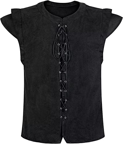 Jutrisujo Mittelalter Kleidung Herren Renaissance Weste Pirat Kostüm Gothic Mantel Steampunk Cosplay Top mit Schnürung Oktoberfest Schwarz 3XL von Jutrisujo