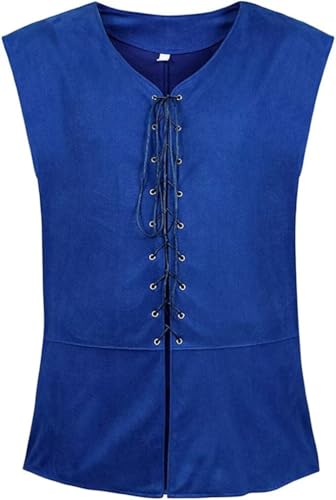 Jutrisujo Mittelalter Kleidung Herren Weste Renaissance Pirate Kostüm Gothic Steampunk Schnürweste Cosplay Karneval Top Halloween Blau XL von Jutrisujo