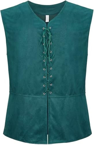 Jutrisujo Mittelalter Kleidung Herren Weste Renaissance Pirate Kostüm Gothic Steampunk Schnürweste Cosplay Karneval Top Halloween Grün M von Jutrisujo