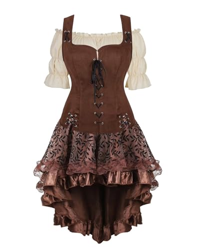 Jutrisujo Mittelalter Kleidung Kleid Weste mit Bluse Set Damen Pirat Kostüm Renaissance Gothic Mantel Steampunk Cosplay Top mit Schnürung Oktoberfest Kaffee XS Jutrisujo Mittelalter Kleidung Kleid Weste mit Bluse Set Damen Pirat Kostüm Renaissance Gothic Mantel Steampunk Cosplay Top mit Schnürung Oktoberfest Kaffee XS von Jutrisujo
