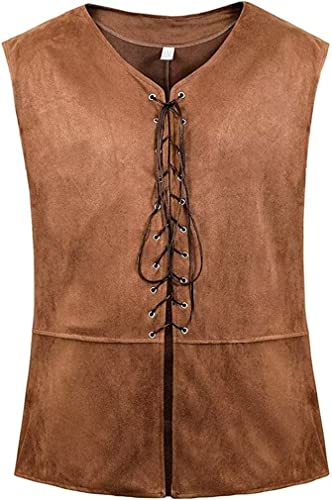 Jutrisujo Mittelalter Kleidung Renaissance Weste Herren Pirat Kostüm Gothic Mantel Steampunk Cosplay Top mit Schnürung Oktoberfest München Braun 2XL von Jutrisujo