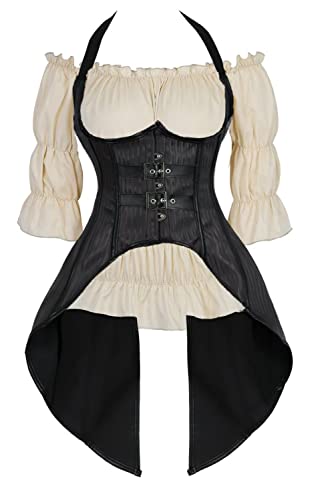 Jutrisujo Piraten Korsett Underbust Neckholder Bluse Top Set Damen Corset Steampunk Corsage Mit Träger Lang Kostüm L von Jutrisujo