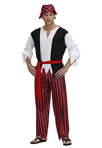 Jutrisujo Piraten kostüm Herren piratenkostüm Kopftuch Oberteil Hose gürtel Weste Wikinger Karneval Halloween Cosplay rot L von Jutrisujo