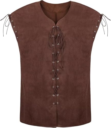 Jutrisujo Renaissance Herren Weste Mittelalter Ärmellos Kostüm Gothic Piraten Weste für Oktoberfest Outfit Karneval Kaffee XL von Jutrisujo