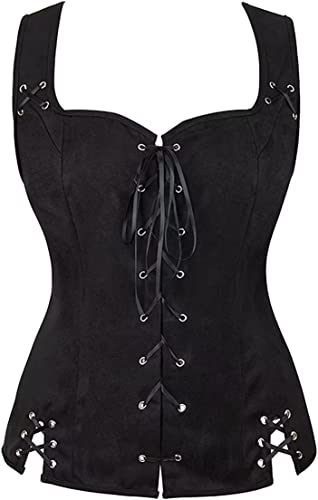 Jutrisujo Renaissance Weste Damen Pirat Mittelalter Kleidung Kostüm Gothic Mantel Steampunk Cosplay Top mit Schnürung Oktoberfest Schwarz 2XL von Jutrisujo