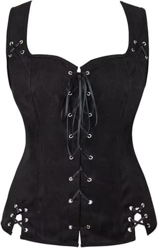 Jutrisujo Renaissance Weste Damen Pirat Mittelalter Kleidung Kostüm Gothic Mantel Steampunk Cosplay Top mit Schnürung Oktoberfest Schwarz M von Jutrisujo
