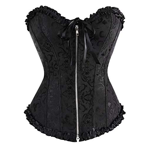 Jutrisujo Schwarz Korsage Korsett Damen Corsage Corset Bustier Reißverschluss Blumen Gothic Halloween Renaissance 7XL von Jutrisujo