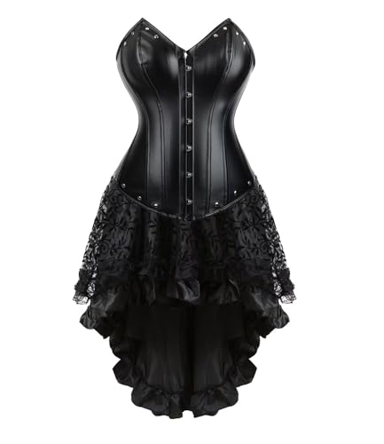 Jutrisujo Schwarz Korsett Damen Kleid Leder Corsage Top Leather Corset Dress Korsettkleid Oberteil Reißverschluss Halloween Piraten L von Jutrisujo