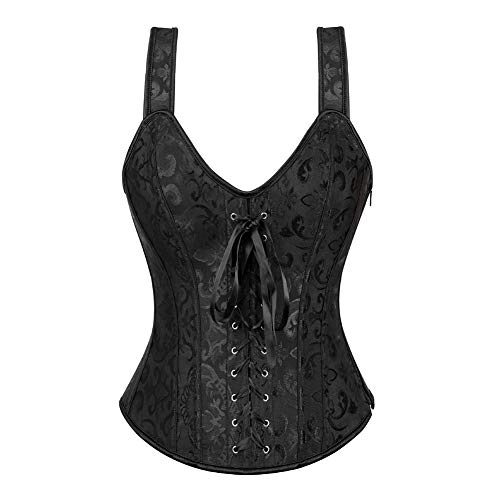 Jutrisujo Schwarz Korsett Damen Top Corset Bustier Corsage Träger Strapse Frauen Schnürt Satin Renaissance Black 7XL von Jutrisujo