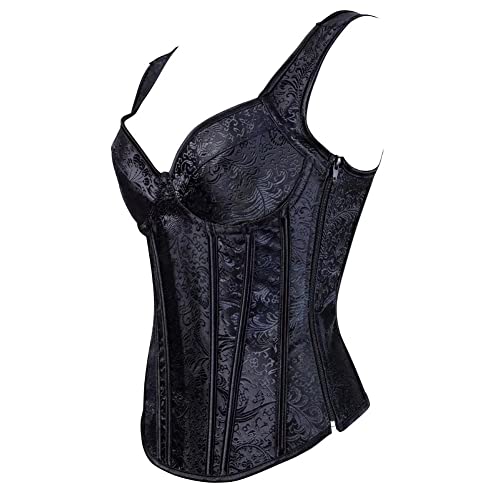 Jutrisujo Schwarzes Korsett Top Corset Bustier Damen Vollbrust Corsage Mit Strapse Träger Blumen Spitze Viktorianisch Halloween Günstig M von Jutrisujo