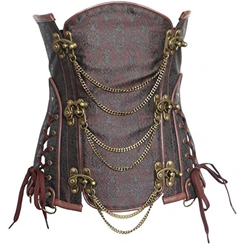 Jutrisujo Corsage Leder Unterbrust Steampunk Korsett Neckholder Top Corsagentop Bustier Gothic Damen Piraten Braun 2XL von Jutrisujo