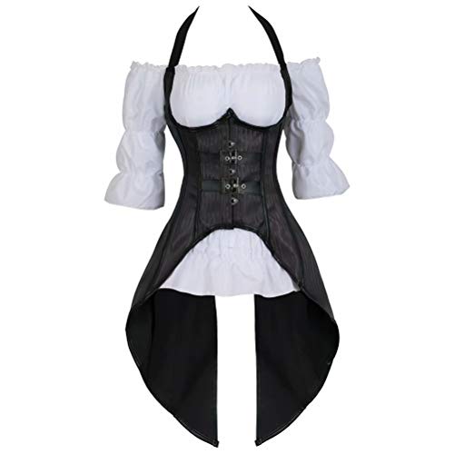 Jutrisujo Steampunk Corsage korsett bustier damen Kostüm mit Piratenbluse für Karneval Fasching Halloween Schwarz XS von Jutrisujo