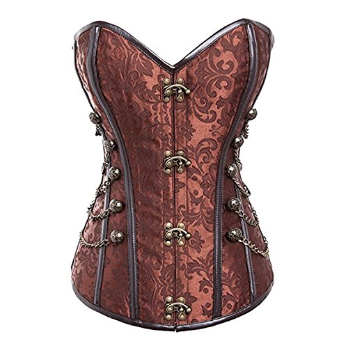 Jutrisujo Steampunk Korsett Damen Corset Busiter Top Corsage Vollbrust Steam Punk Burlesque Pirat Braun 2XL von Jutrisujo