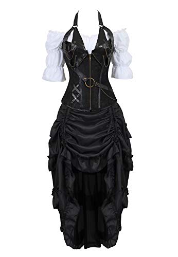 Steampunk Korsett Kleid 3 Set Corset Dress Rock Bluse Top Corsage Pirat Schwarz XL von Jutrisujo