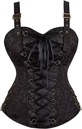 Jutrisujo Steampunk Korsett Kostüm Pirat Damen Corset Corsage Strapse Viktorianisch Vintage Renaissance Halloween Schwarz 2XL von Jutrisujo