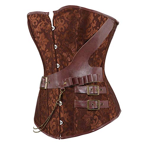 Jutrisujo Steampunk Korsett Top Damen Corsage Vintage Korsage Pirat Burlesque Braun 3XL von Jutrisujo