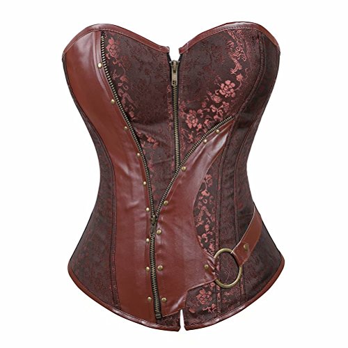 Jutrisujo Steampunk Korsett Top Damen Corsage Vintage Korsage Piraten Burlesque Braun 2XL von Jutrisujo