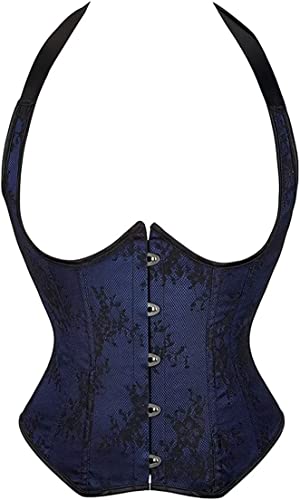 Jutrisujo Unterbrust Korsett Damen Corset Top Corsette Corsage mit Träger Straps Reizwäsche Halbbrust Taillenkorsett Brokat n Vintage Dunkelblau 4XL von Jutrisujo