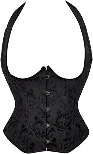 Jutrisujo Unterbrust Korsett Damen Schwarz Black Corset Top Corsage mit Träger Straps Reizwäsche Halbbrust Taillenkorsett Halloween 3XL von Jutrisujo