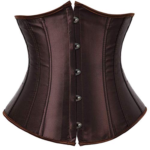 Jutrisujo Unterbrust Korsett Damen Braun Top Underboob Corset Unterbrustcorsage Gothic Burlesque Vintage Große Größen XS von Jutrisujo