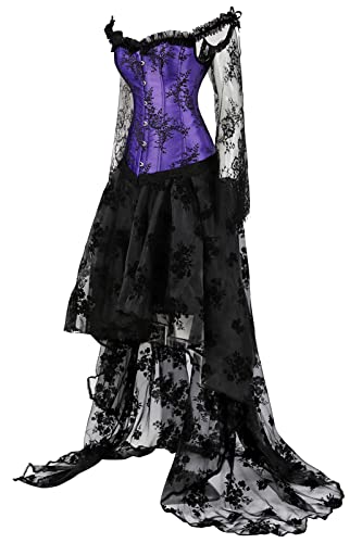 Jutrisujo Violett Korsett Kleid Set Corsage Corset Dress Damen Gothic Taille Lang Rock Hauch Bluse Elegant frauen S von Jutrisujo