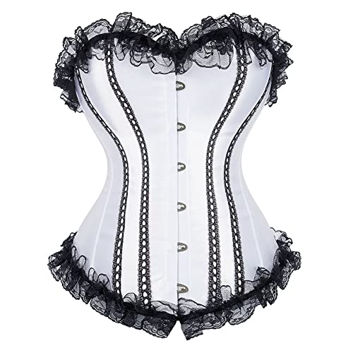 Jutrisujo corset korsett corsage korsage damen gothic spitze blumen bustiers günstig vollbrust top vintage fasching Weiß L von Jutrisujo