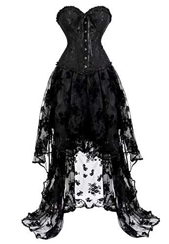 Kleid Corsage Bustier Korsett Kleider elegant Spitze lang asymmetrisch Rock tüllrock viktorianisch Schwarz M von Jutrisujo