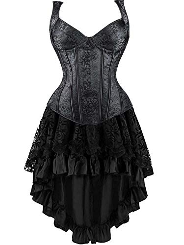 Jutrisujo korsett Corsagenkleid rock kleid corsage korsage schultergurt damen vollbrust bustier gothic burlesque Schwarz 3XL von Jutrisujo