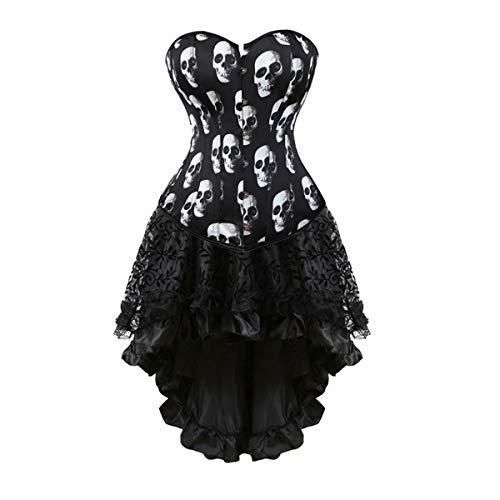 Jutrisujo korsett Damen kleid Corsage korsage Corsagenkleid korsettkleid Schädel top blusen set Gothic frauen halloween schwarz 7XL von Jutrisujo