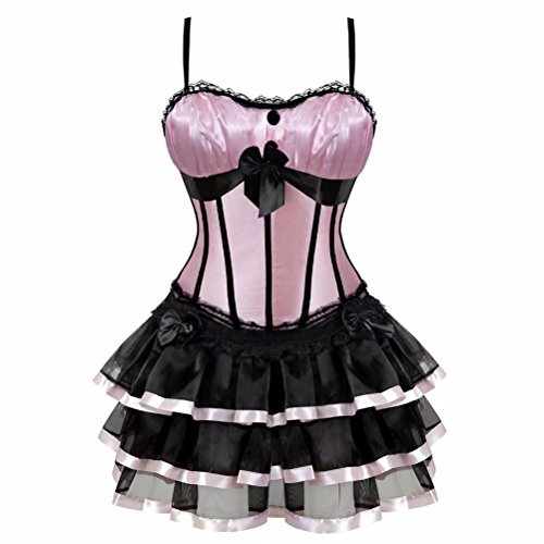 Korsett Damen Vollbrust Corsage Kleid kurz Rock mit träger Strapse Spitze schnürmieder Burlesque Gothic korsettkleid Rosa M von Jutrisujo