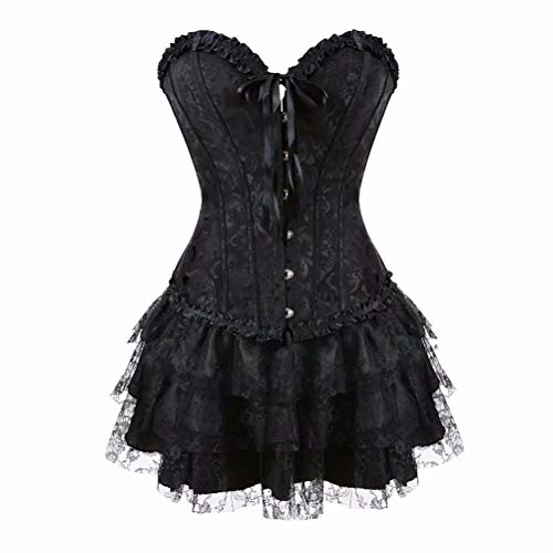 Jutrisujo korsett Schwarz corsage kleid rock elegant Kostüm mit korsettkleid spitzenrock karneval fasching halloween XXS von Jutrisujo